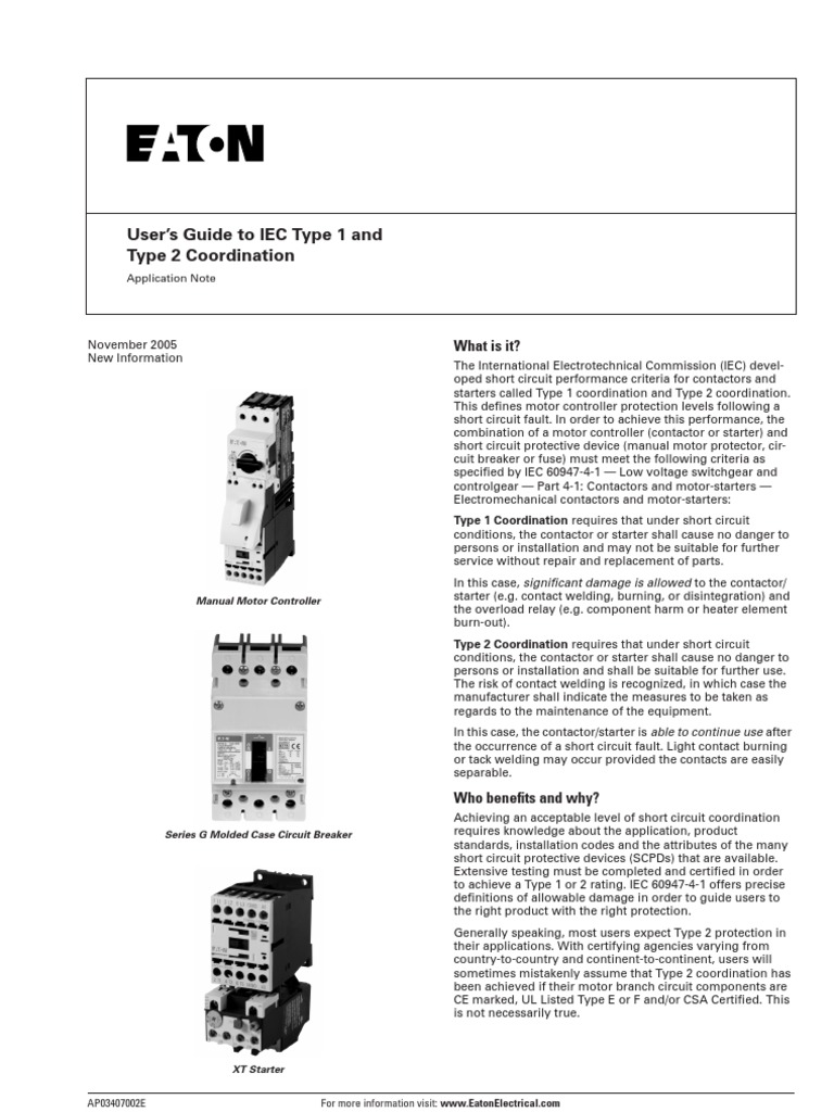 IEC Type 1 Type 2 Coordination PDF Relay Fuse (Electrical)