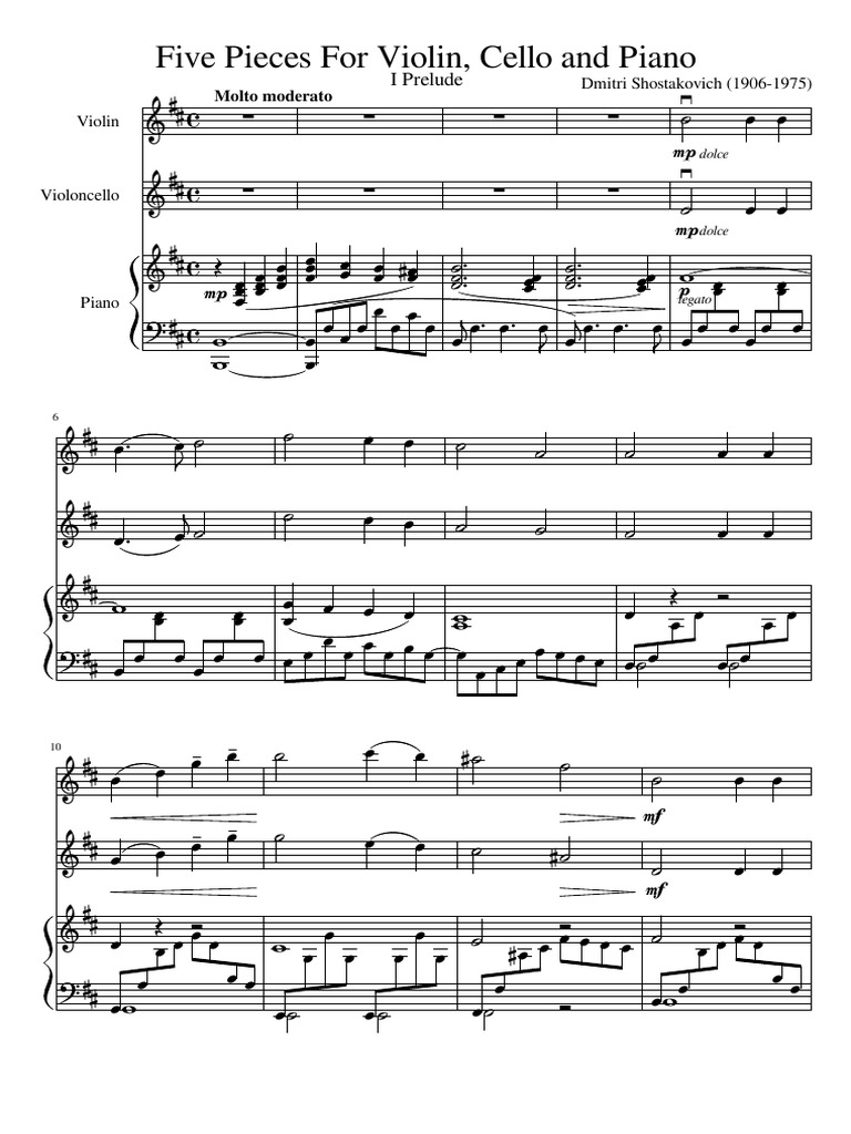 roble Pinchazo Enriquecer Shostakovich - Five Pieces For Violin Cello and Piano | PDF