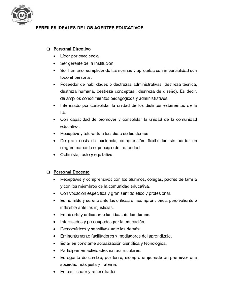 Perfiles de Agentes Educativos Ideales | PDF | Cognición | Ciencia ...