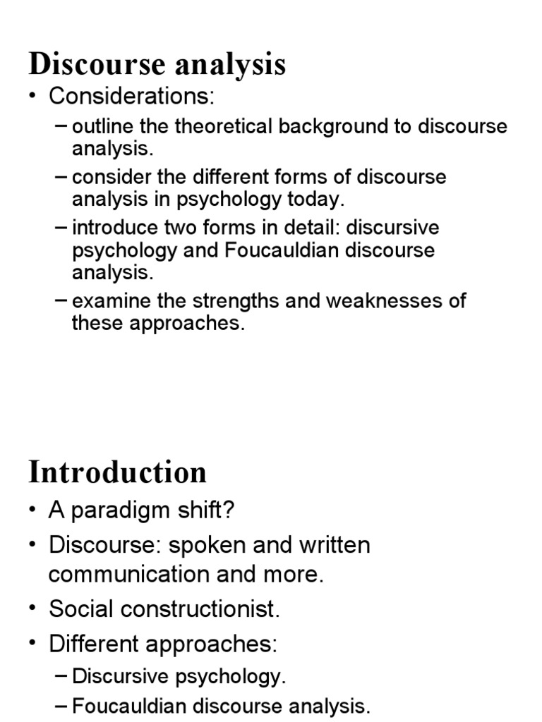 Discourse Analysis in Psychology Explained | PDF | Discourse | Michel ...