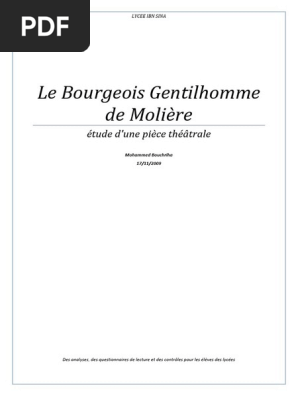 Lebourgeois Gentilhomme Moliere Pdf Moliere Theatre
