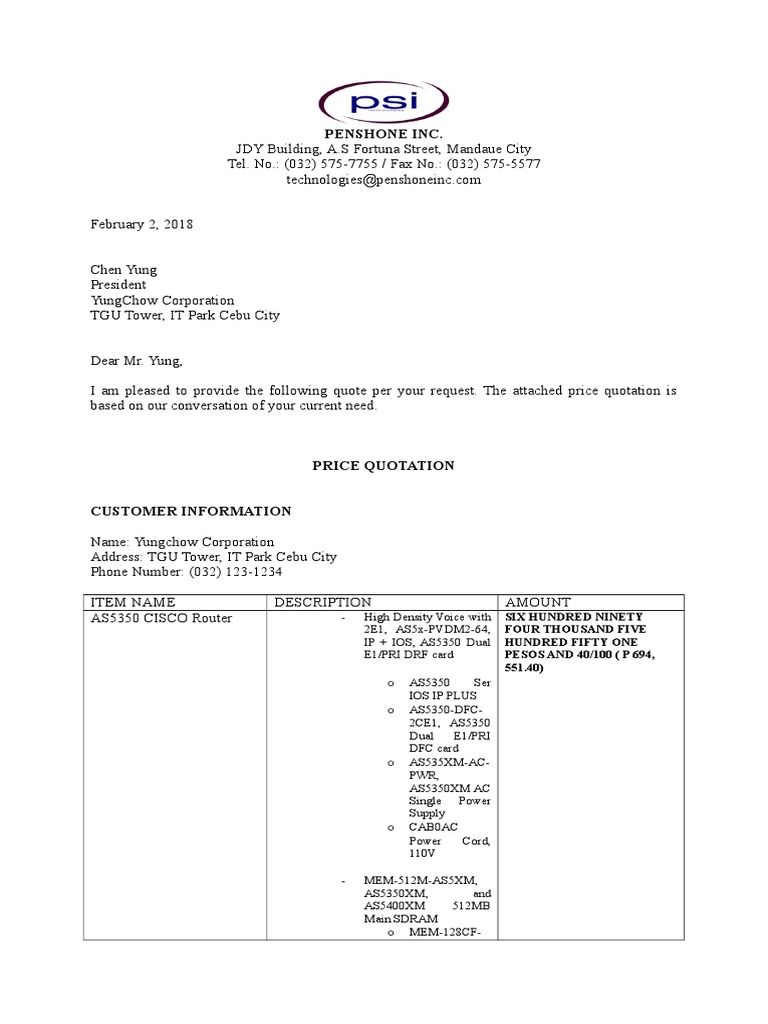 Price Quotation | PDF | Network Architecture | Telecommunications