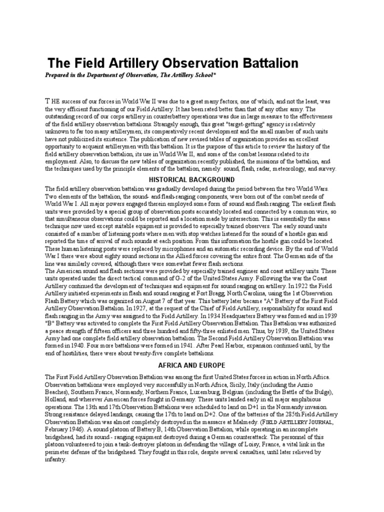 The Field Artillery Observation Battalion | PDF | Battalion | Artillery