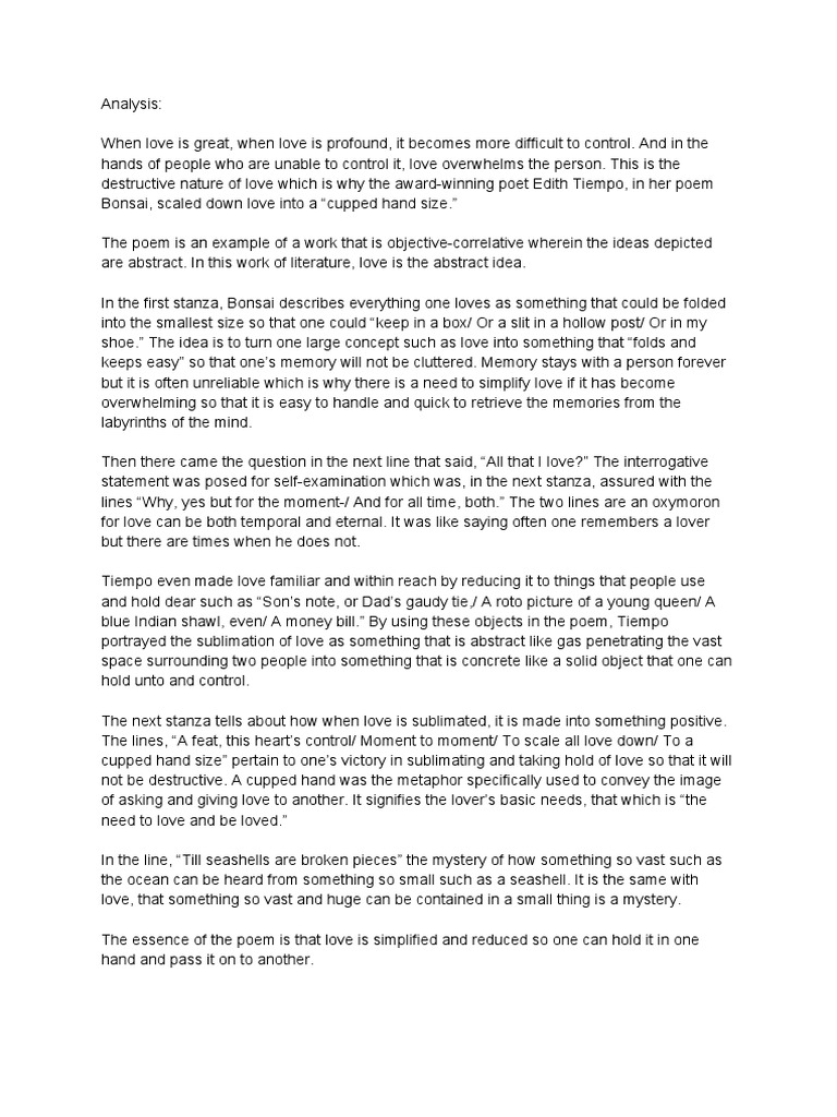 Analysis Bonsai PDF Love Cognitive Science