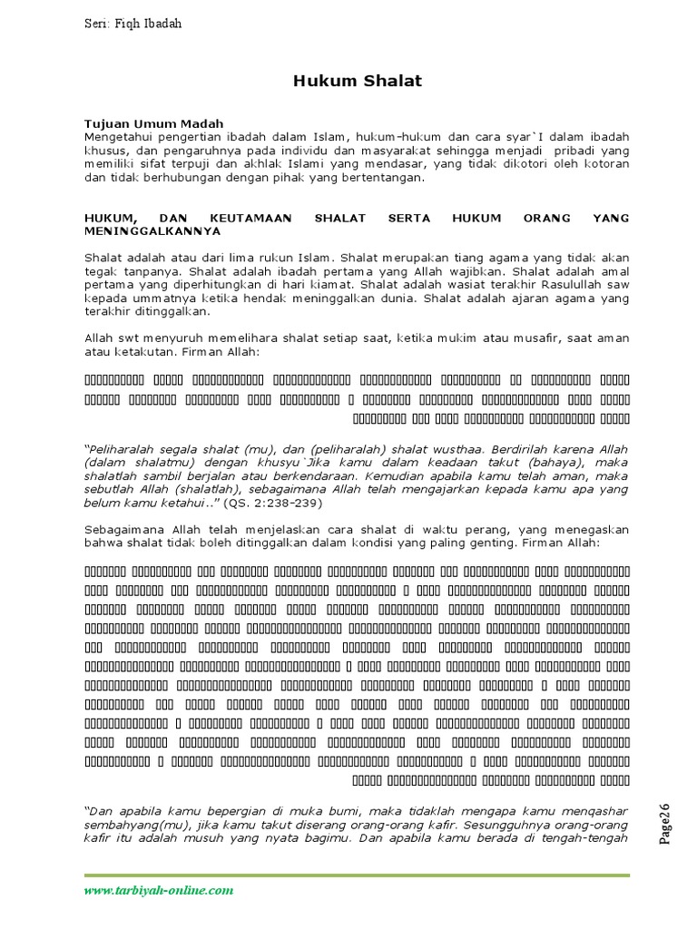 Hukum Shalat Tujuan Umum Madah