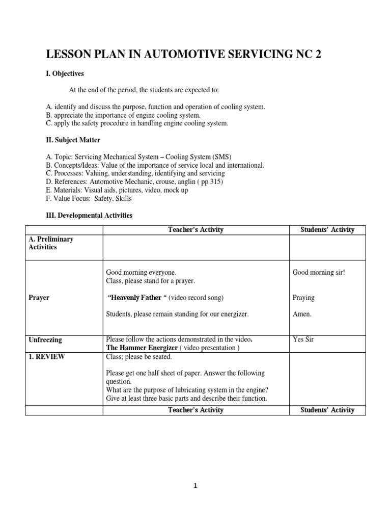 Cooling System Lesson Plan NC2 | PDF | Radiator | Internal Combustion ...
