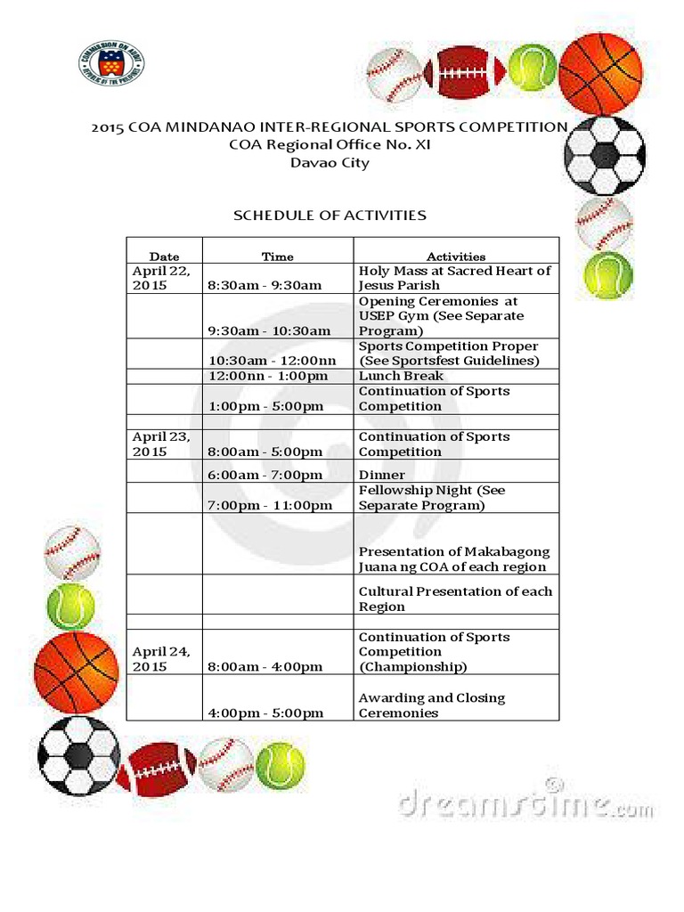 2015 COA Mindanao Sports Competition Schedule | PDF