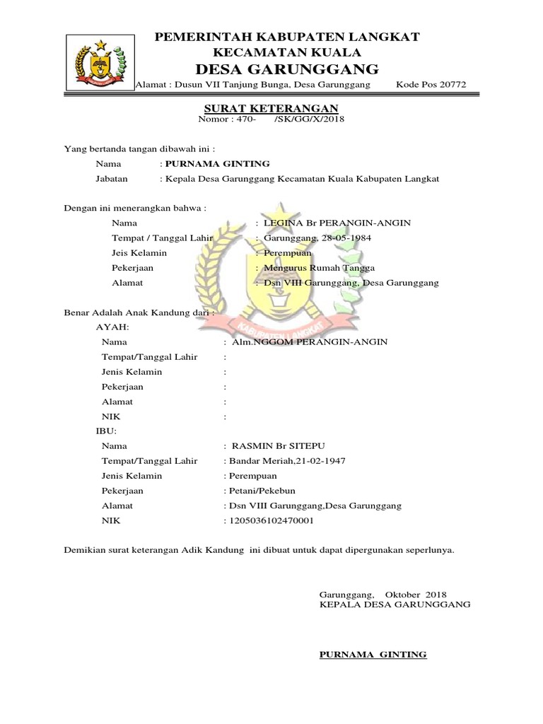 Surat Keterangan Adik Kandung