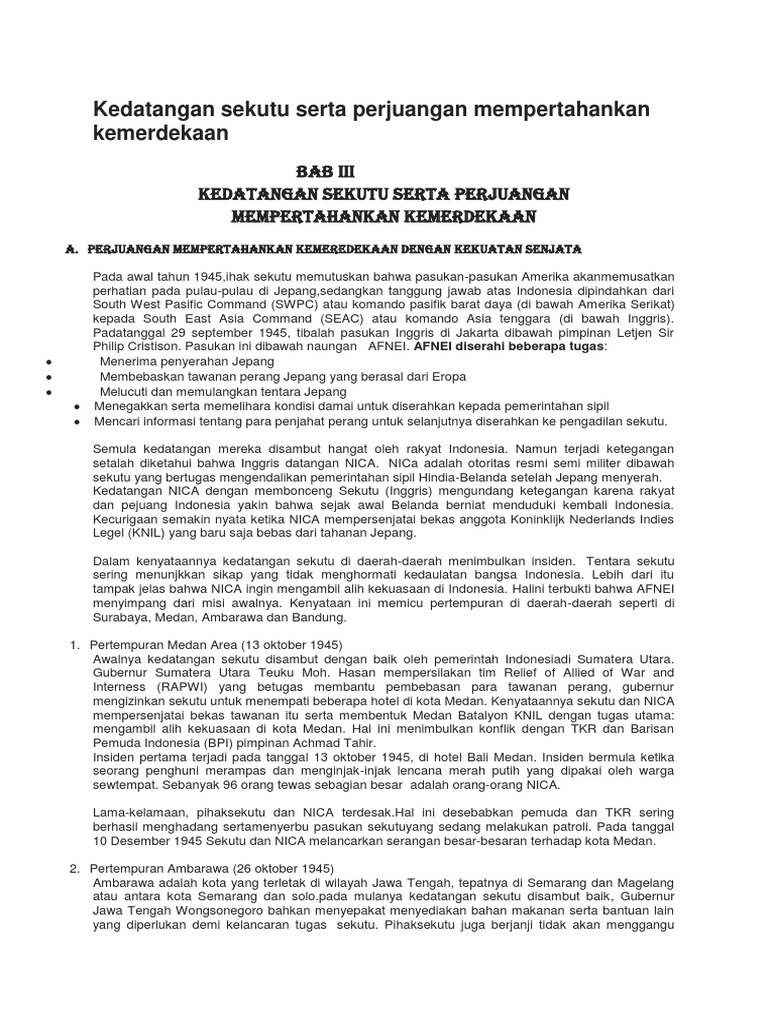 Kedatangan Sekutu Serta Perjuangan Mempertahankan Kemerdekaan | PDF