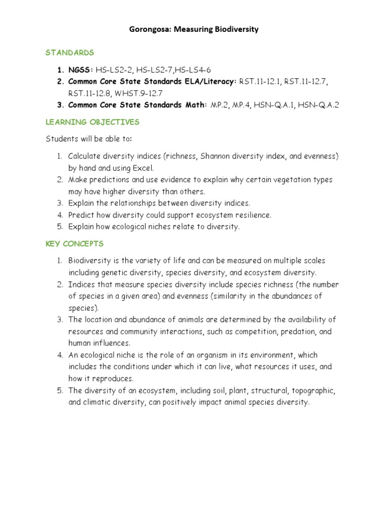 Measuring Biodiversity  PDF  Biodiversity  Ecology Inside 6 3 Biodiversity Worksheet Answers