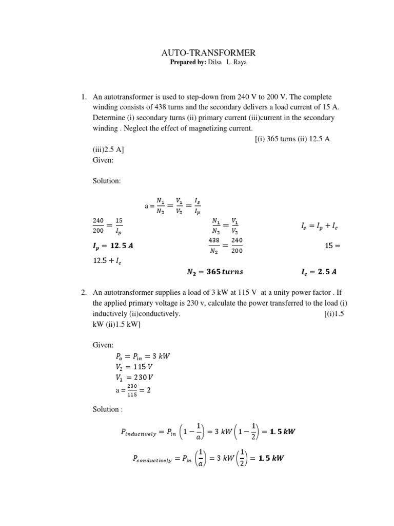 Auto-Transformer Load Calculations | PDF | Transformer | Power (Physics)