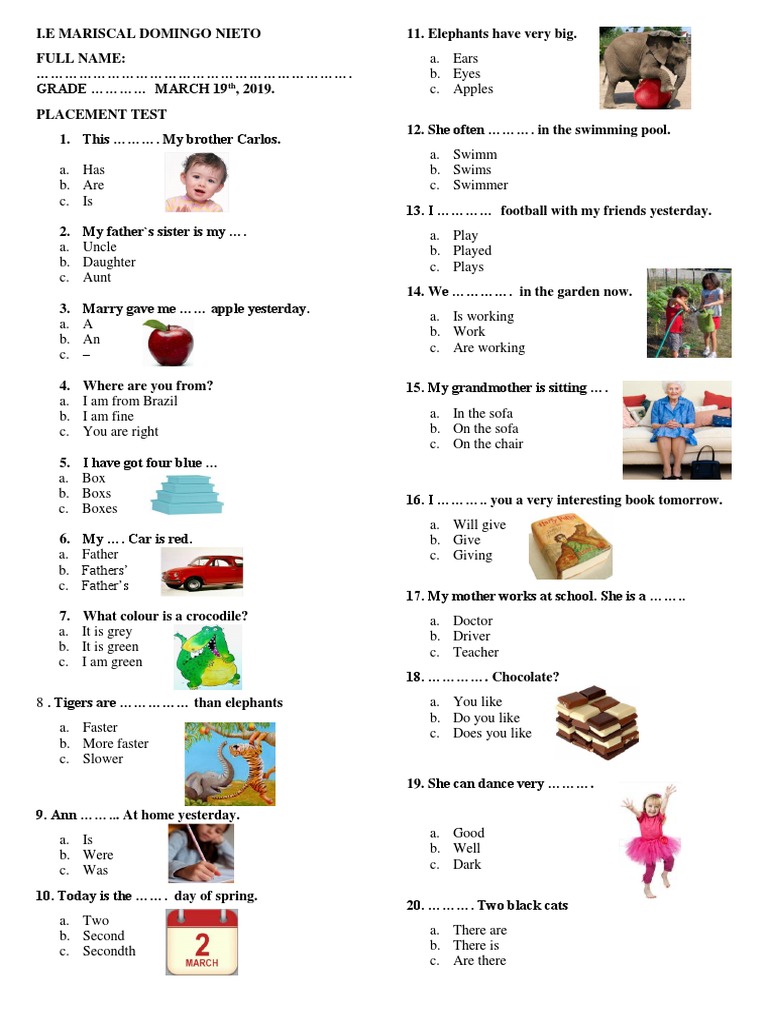 Placement Test For Basic Users 1-First Graders PDF | PDF | Sports | Leisure