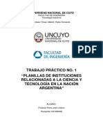 Trabajo Práctico No. 1 "Planillas de Instituciones Relacionadas A La Ciencia Y Tecnología en La Nación Argentina "