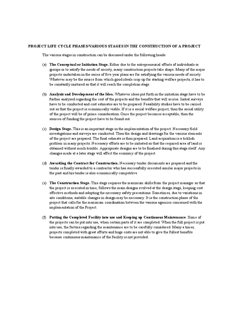Construction Project Life Cycle Stages | PDF | Project Management ...