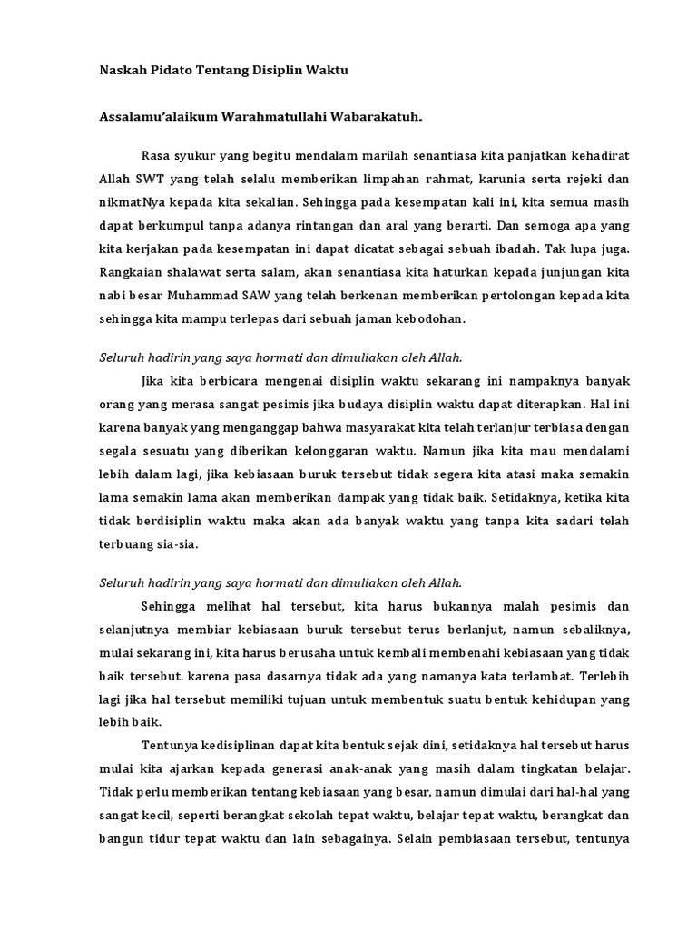 Contoh Teks Pidato Tentang Kedisiplinan Kumpulan Referensi Teks Pidato