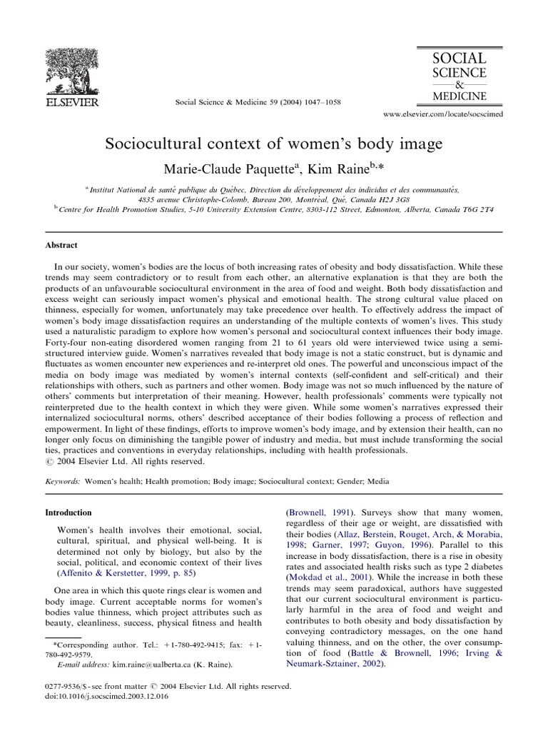 Women's Body Image and Sociocultural Influences | PDF | Body Image ...