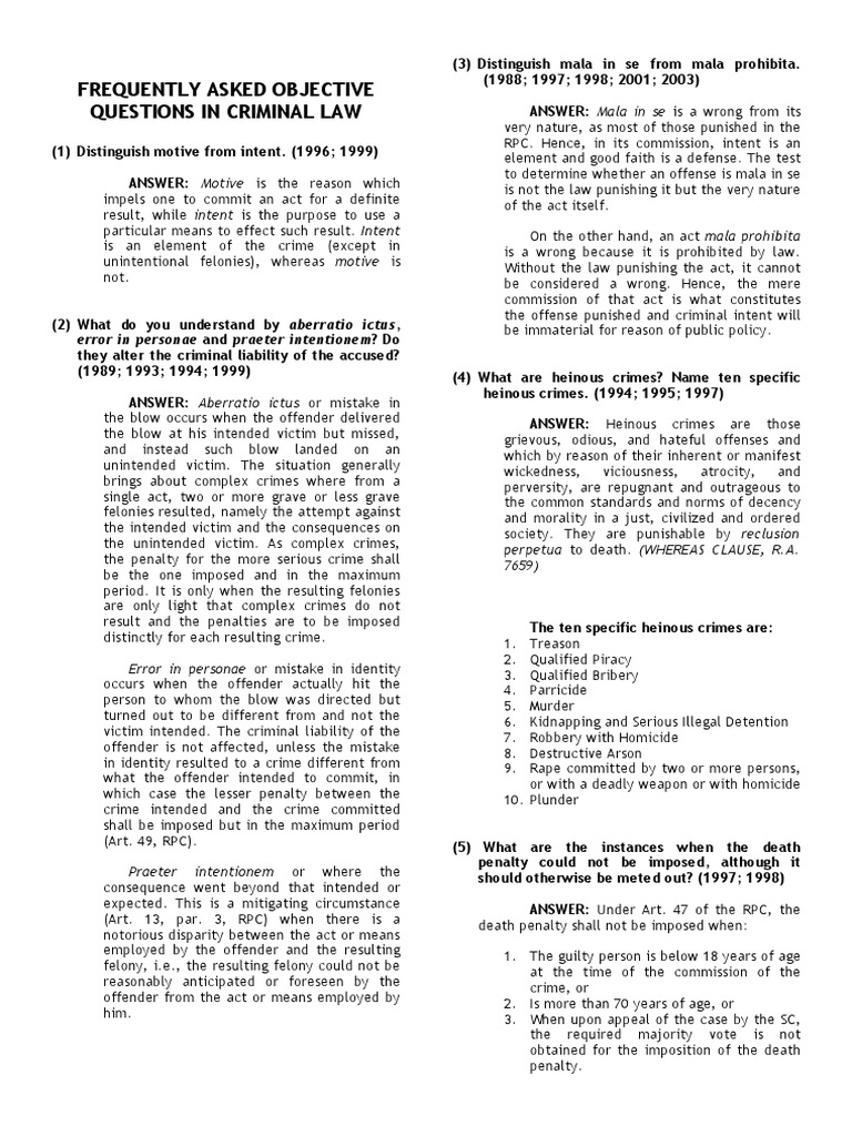 Frequently Asked Objective Questions in Criminal Law: Error in Personae ...