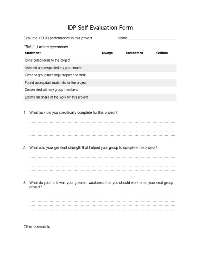 IDP Self Evaluation Form: Tick Where Appropriate | PDF