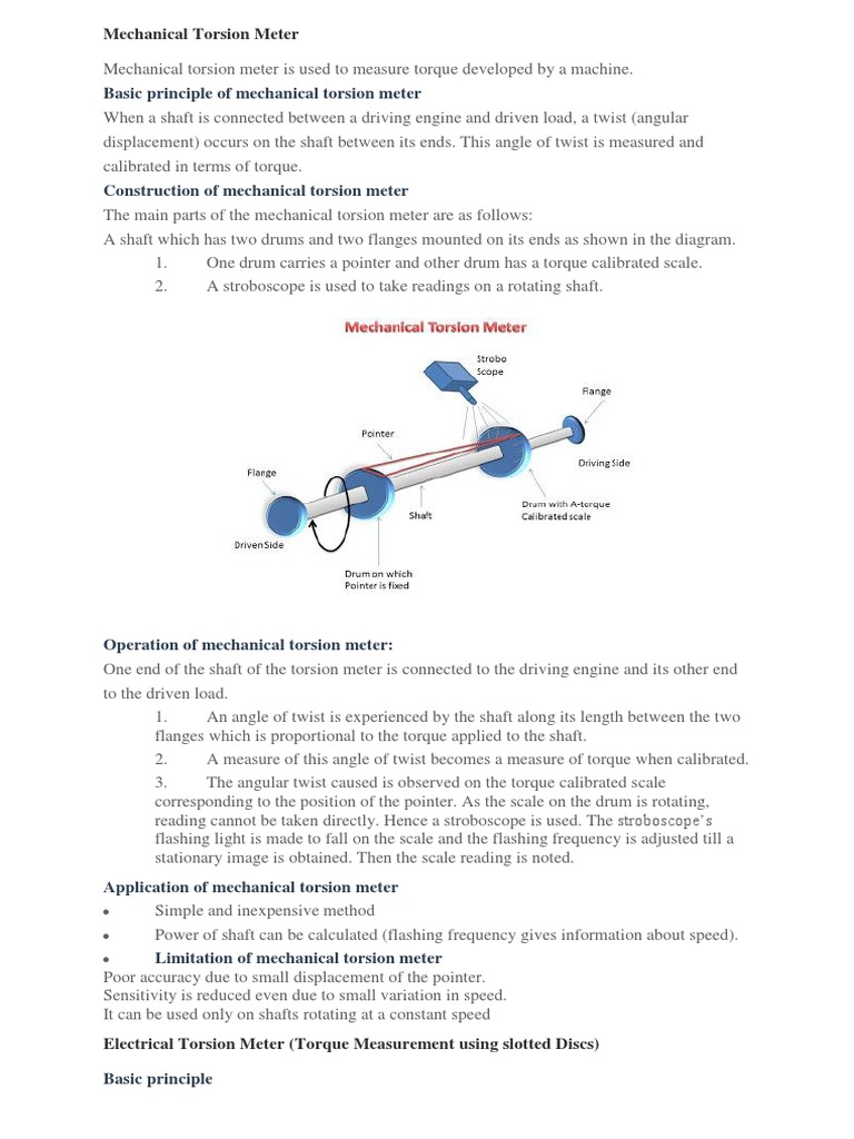 Basic Principle of Mechanical Torsion Meter PDF Torque Optics