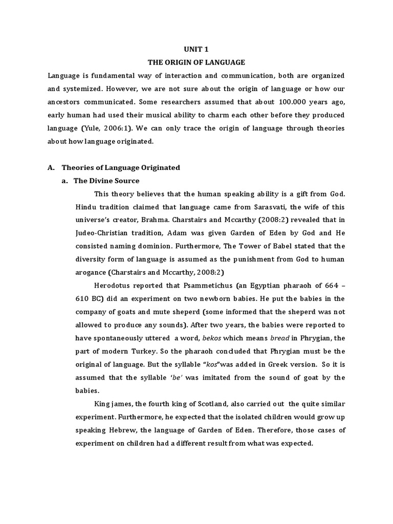 UNIT 1-The Origin of Language | PDF | Alphabet | Writing