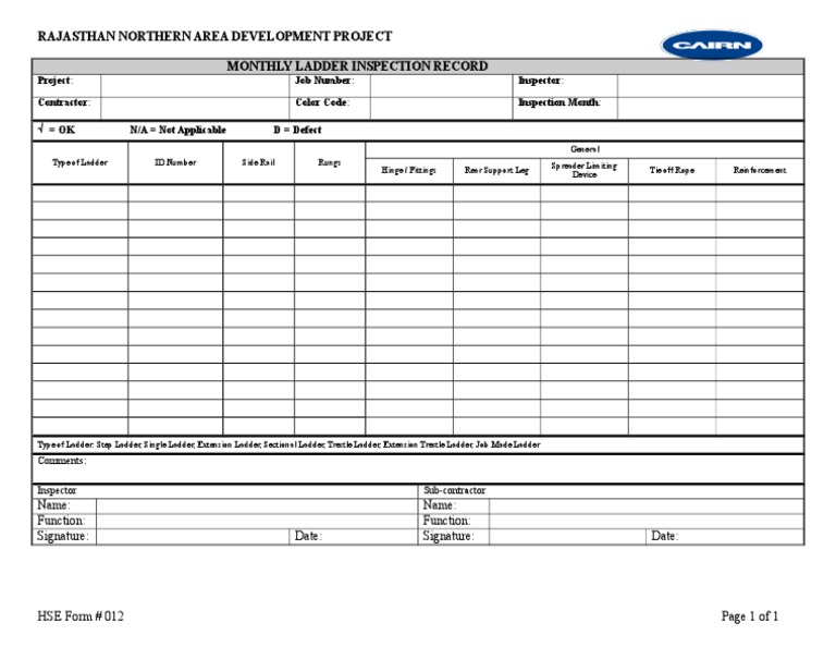 Monthly Ladder Inspection Record | PDF