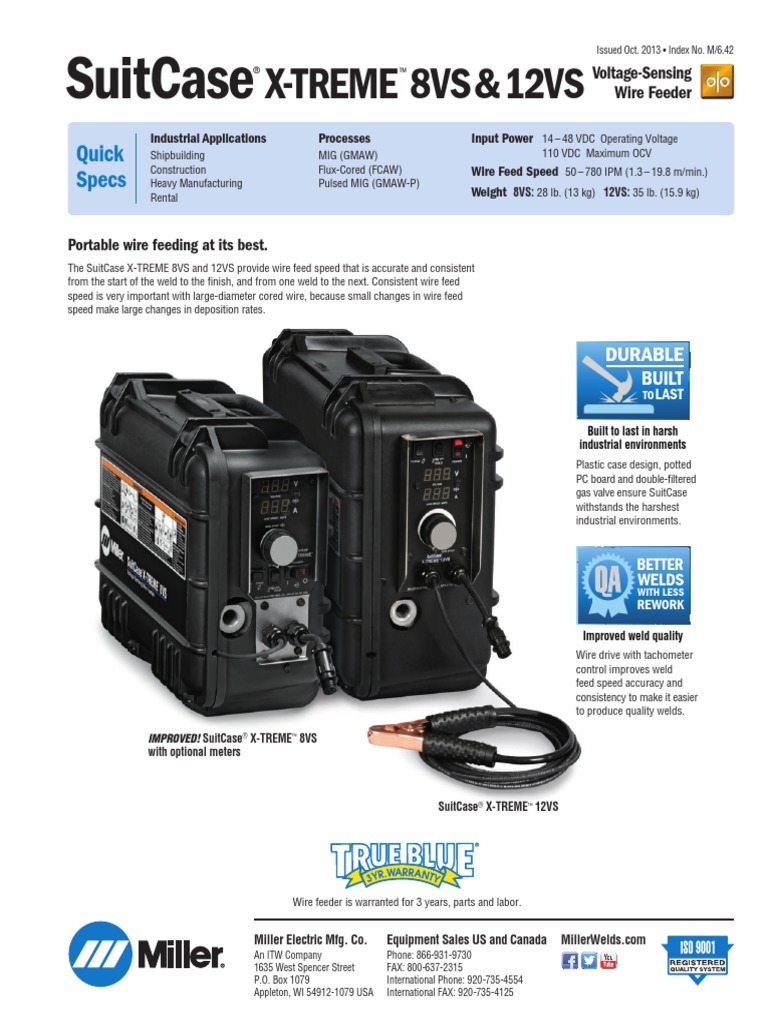 Suitcase XTreme 12VS Spec Sheet PDF Wire Welding
