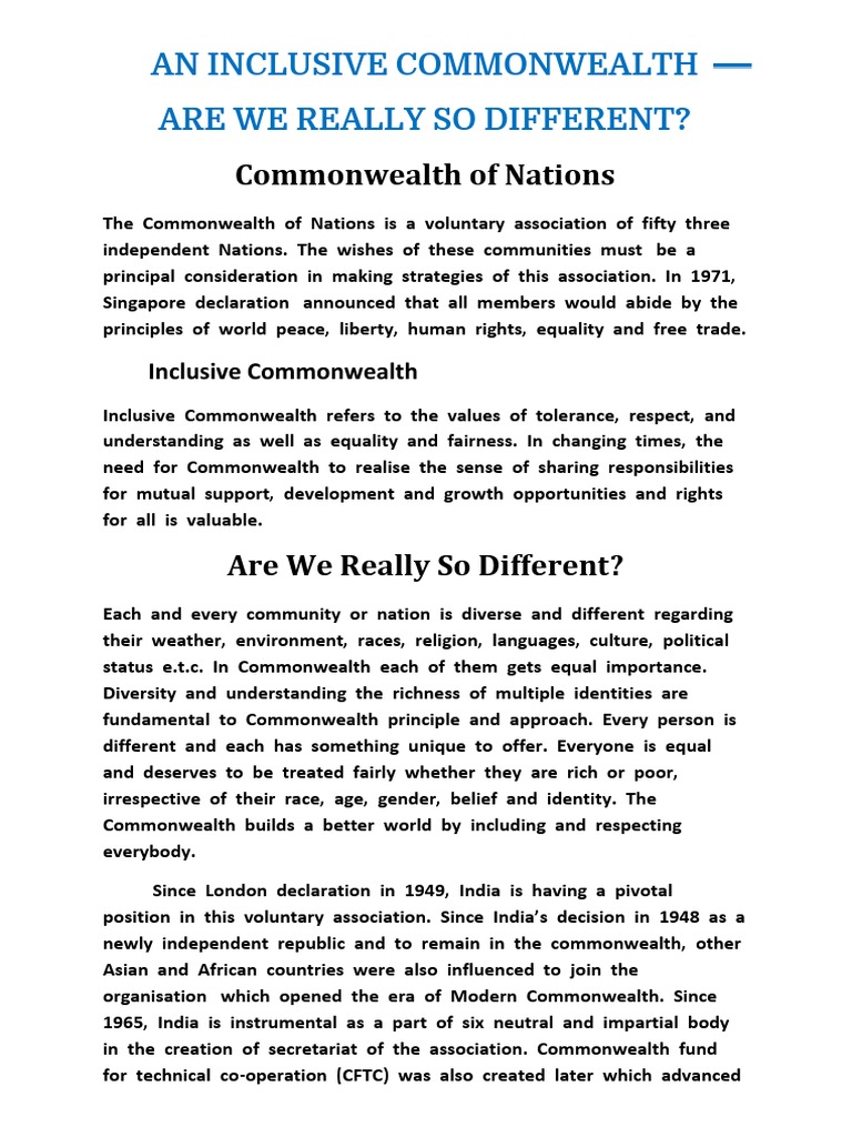 Inclusive Values of the Commonwealth | PDF | Commonwealth Of Nations ...