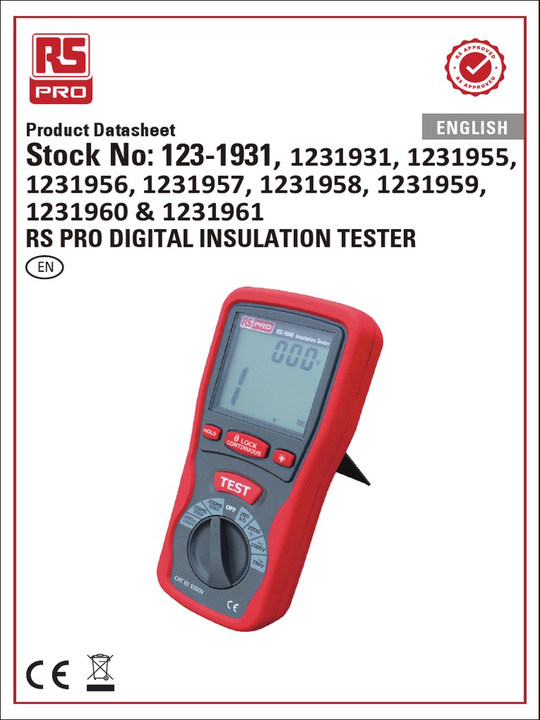Rs Pro Digital Insulation Tester Pdf Electrical Impedance