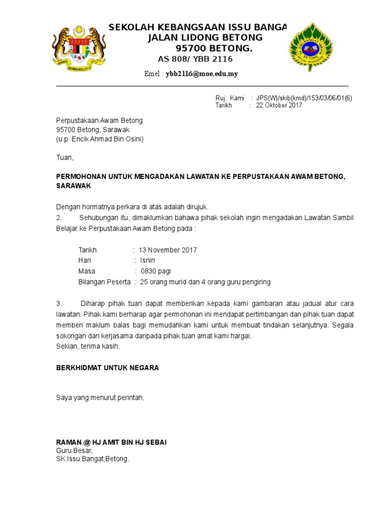 Contoh Surat Bayaran Lawatan