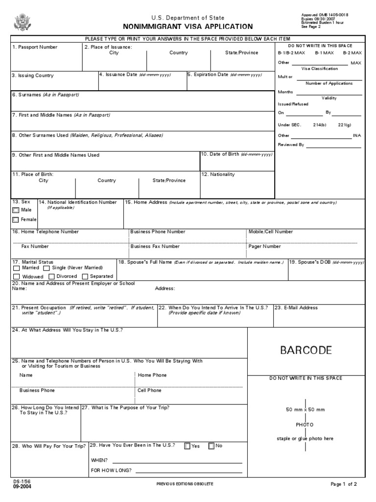 Ds156fill PDF | PDF | United States Nationality Law | Travel Visa