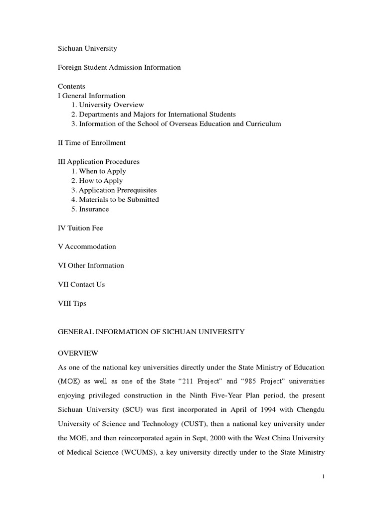 Sichuan University International Admissions Guide | PDF | Bachelor's ...