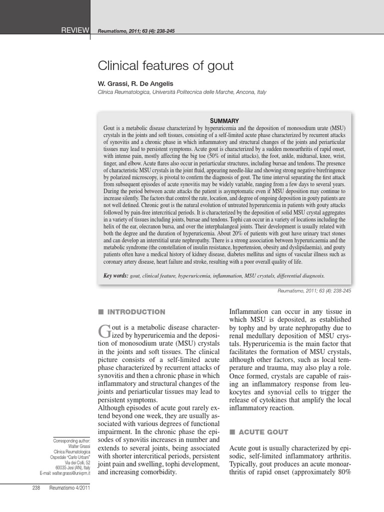 Clinical Features of Gout Review PDF Gout Arthritis