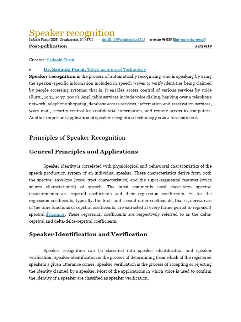 Understanding Speaker Recognition Systems | PDF | Receiver Operating ...