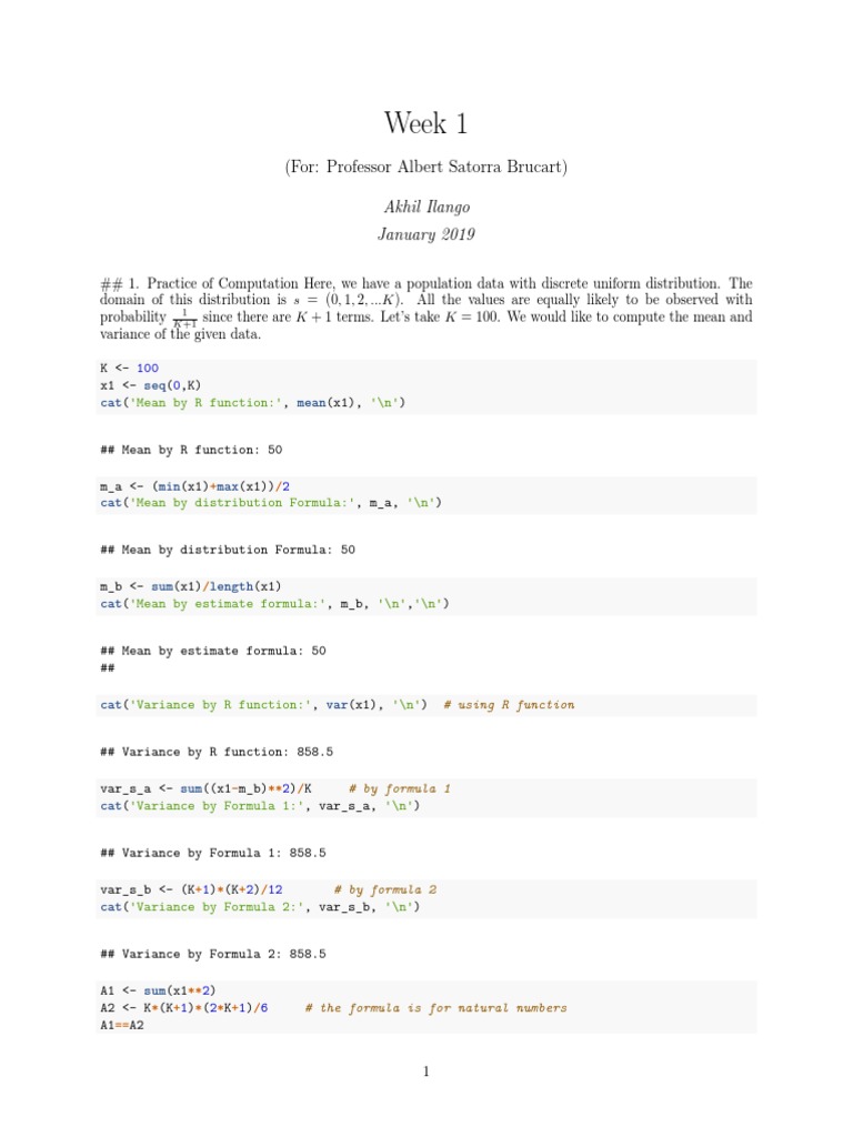 Week1 PDF | PDF | Variance | Mean