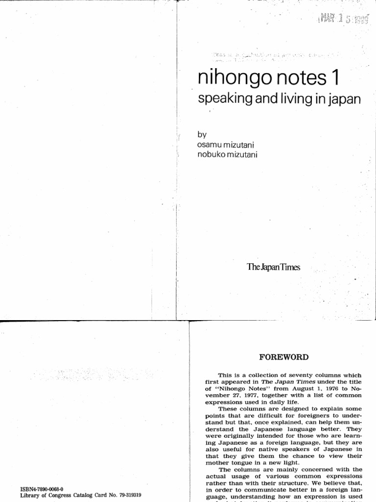Nihongo Notes 01 - Speaking and Living in Japan - 4789000680 | PDF