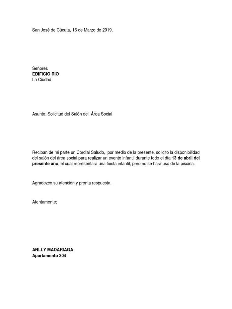 Carta Solicitud de Salon | PDF