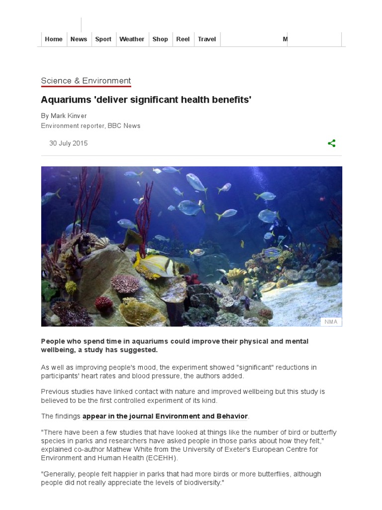 Aquariums 'Deliver Significant Health Benefits' BBC News PDF