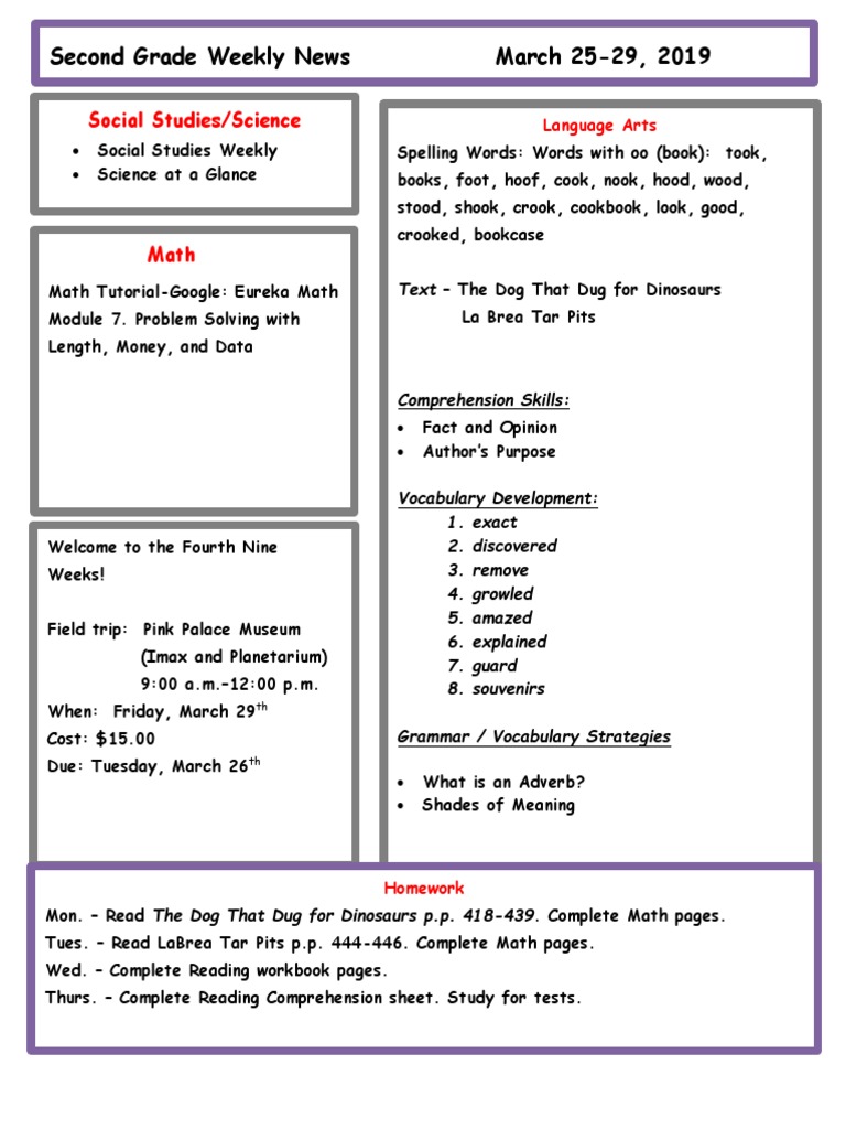 Newsletter March 25-29 2019 | PDF | Social Science | Language Arts ...