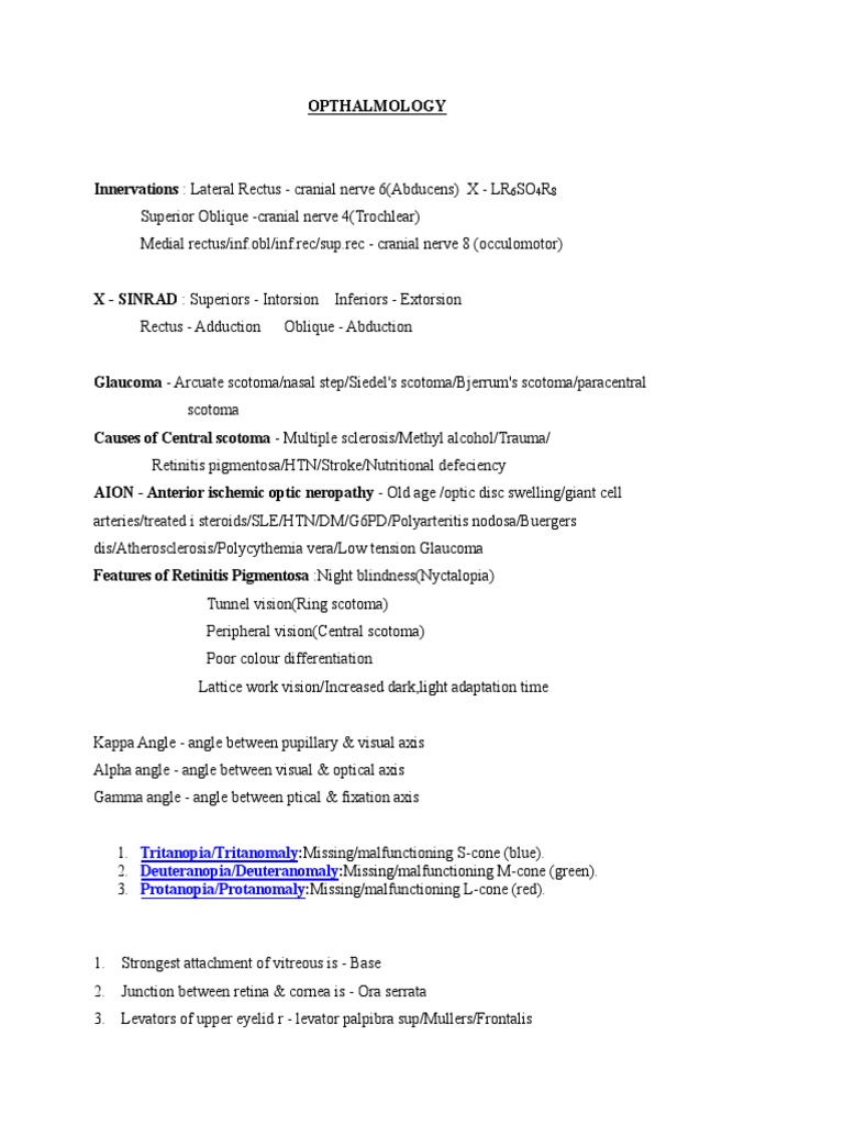 Opthalmology Short Notes | PDF | Glaucoma | Cornea