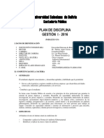 Plan de disciplina de Auditoría Gubernamental de la Universidad Salesiana de Bolivia