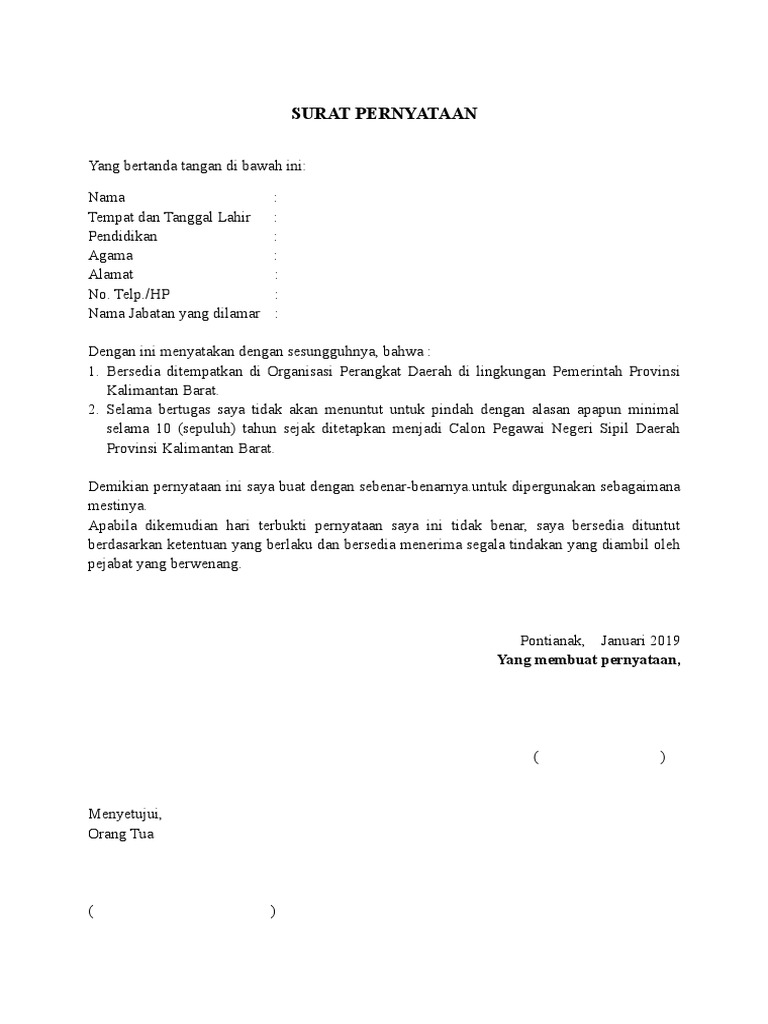 Surat Pernyataan Tidak Pindah Tugas | PDF