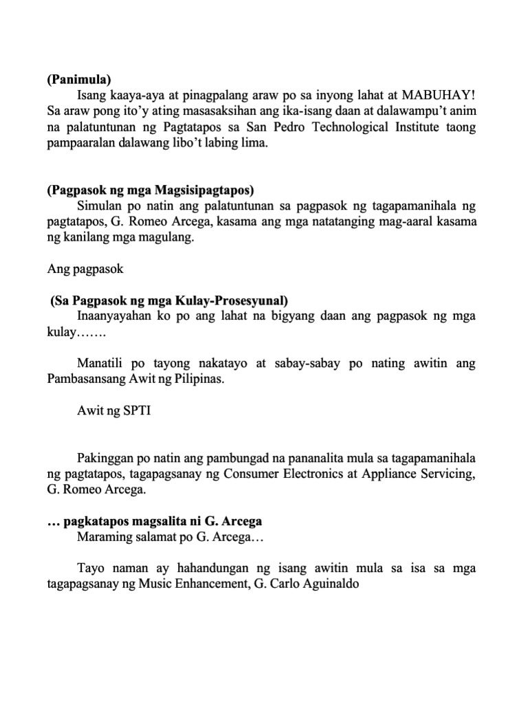 Graduation Script Tagalog Pdf