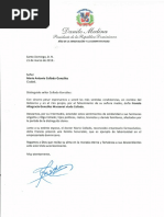 Carta de condolencias del presidente Danilo Medina a Mario Antonio Collado González por fallecimiento de su madre Francia Altagracia González Massenet viuda Collado