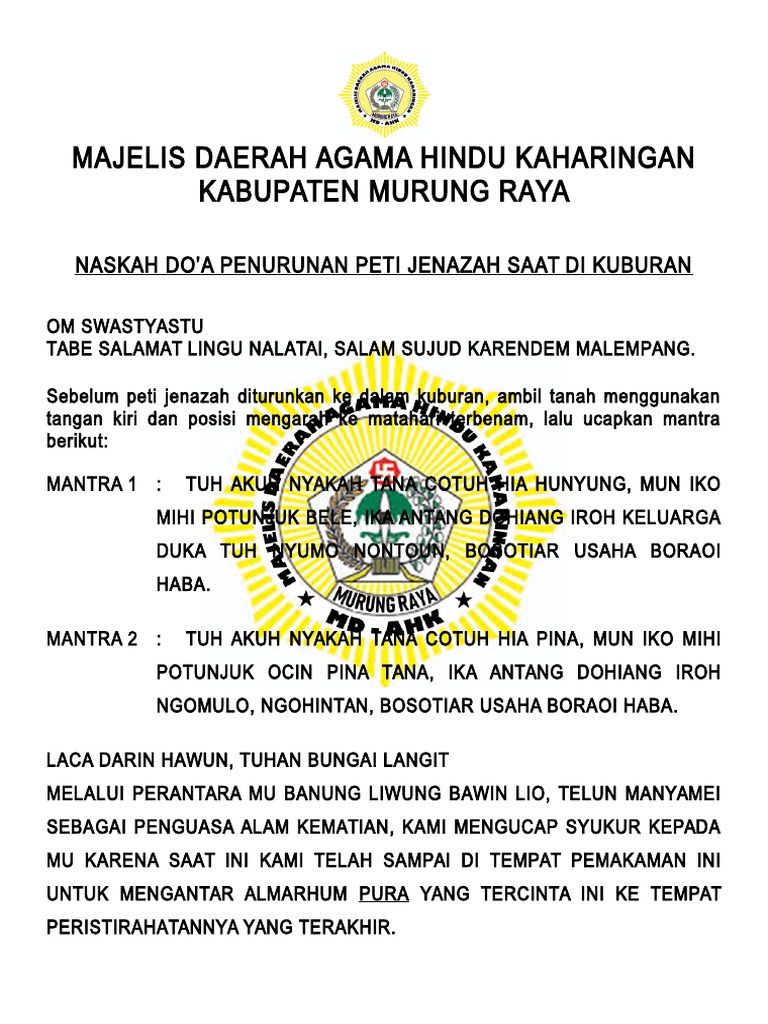 Naskah Doa Penurunan Jenazah Di Kuburan Docx