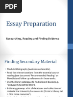 Essay Preparation: Researching, Reading and Finding Evidence