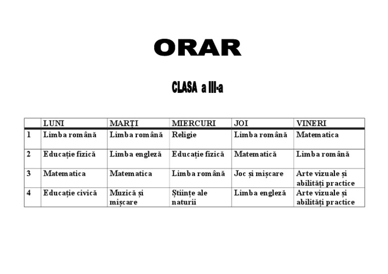 ORAR CLASA A III-a | PDF