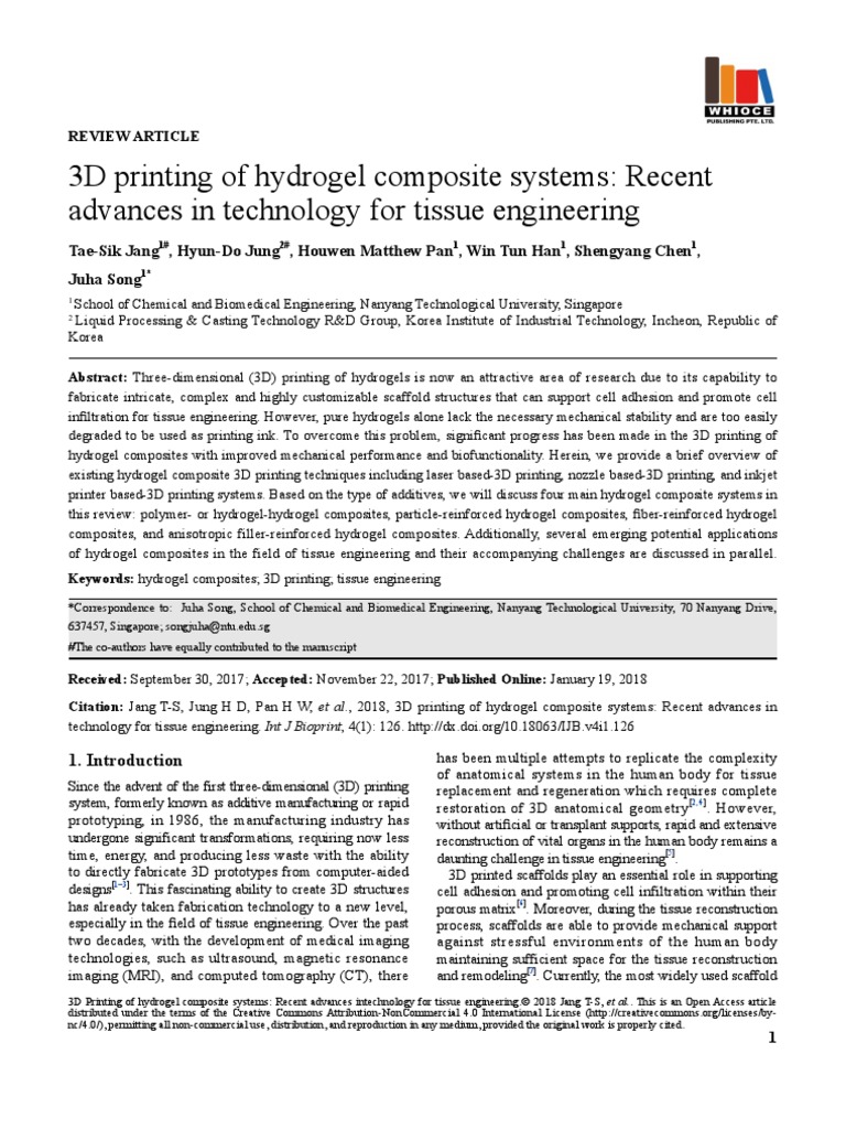 3D Printing of Hydrogel Composite Systems: Recent Advances in ...
