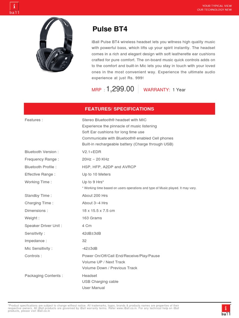iball bluetooth headset pulse bt4
