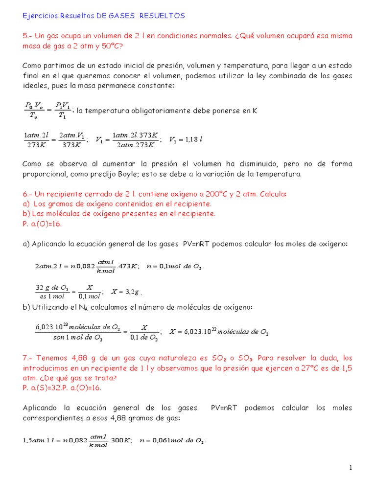 Problemas Resueltos de Gases Ideales | PDF | Gases | Mole (Unidad)