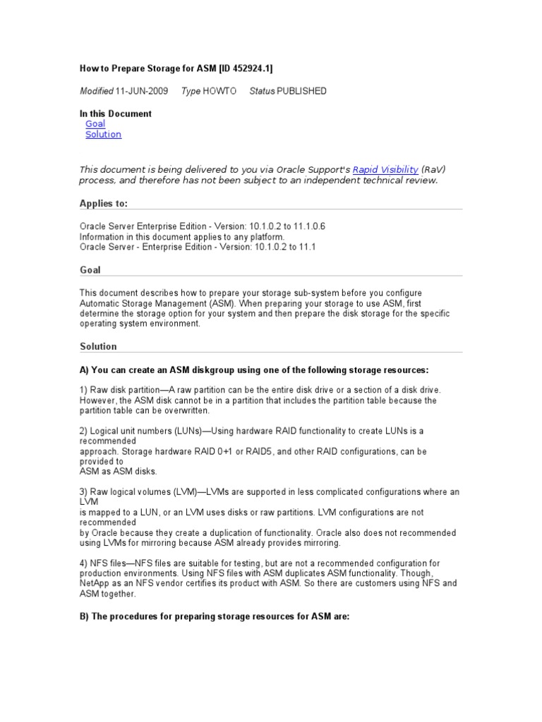 Preparing Storage for Oracle ASM | PDF | Oracle Database | Computer ...